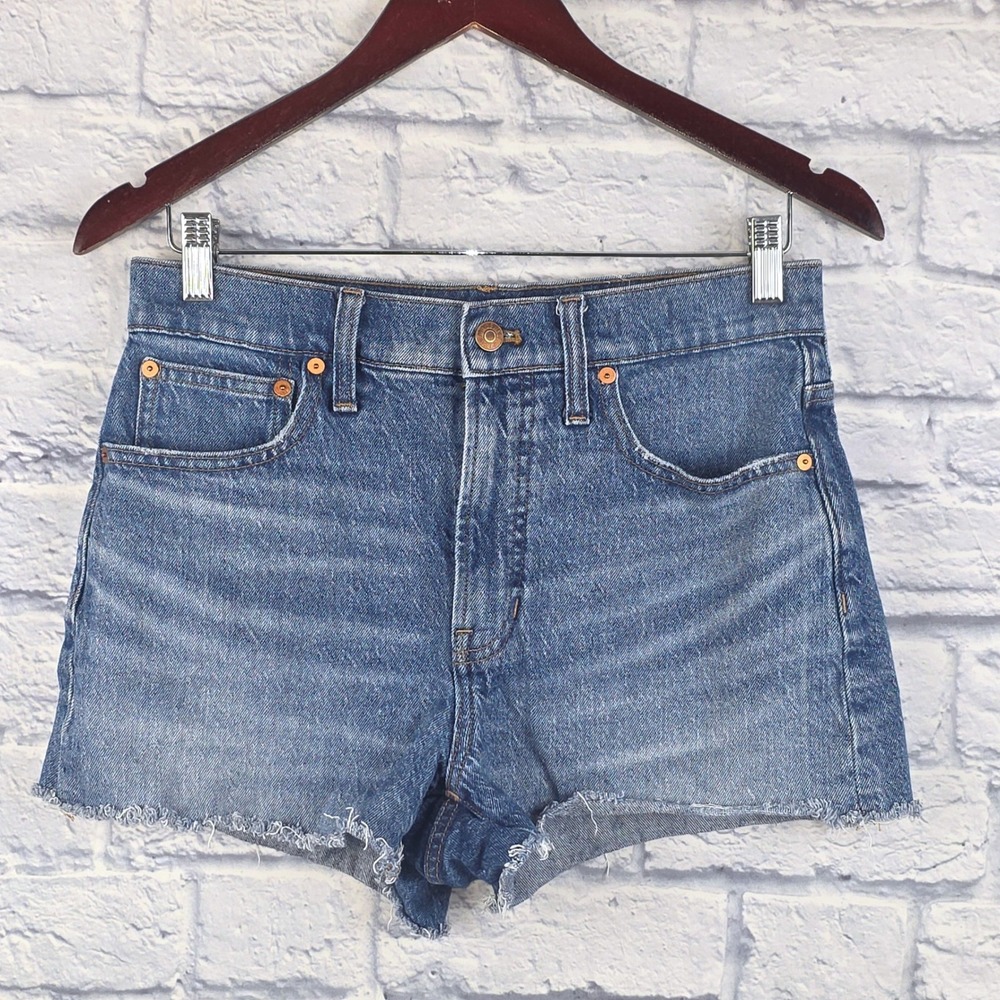 Madewell‎ The Perfect Jean Short Medium Wash Raw Hem High Rise Denim Cutoffs 28
